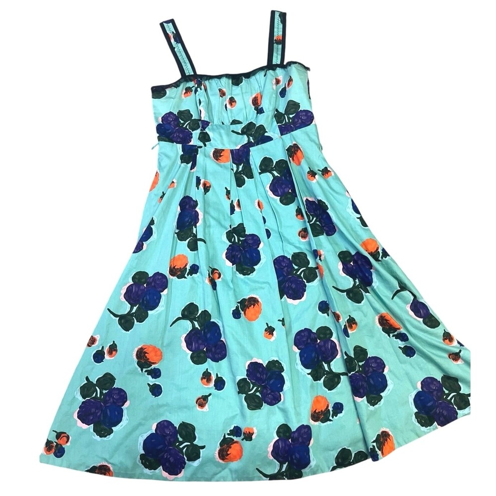 Maeve Aqua Floral Midi Dress with Purple & Orange Print